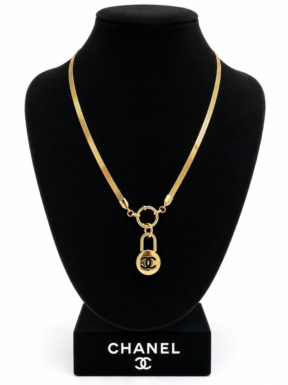 CHANEL Gold Padlock Pendant Necklace with CC Logo